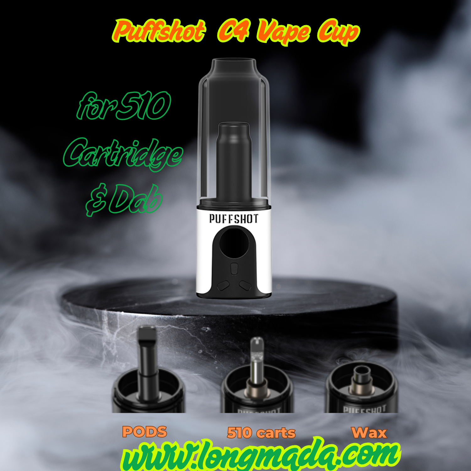 Puffshot C4 Vape Cup: The Ultimate 3-in-1 Wax Vaporizer for 510 Cartridges, Dabs & Pods